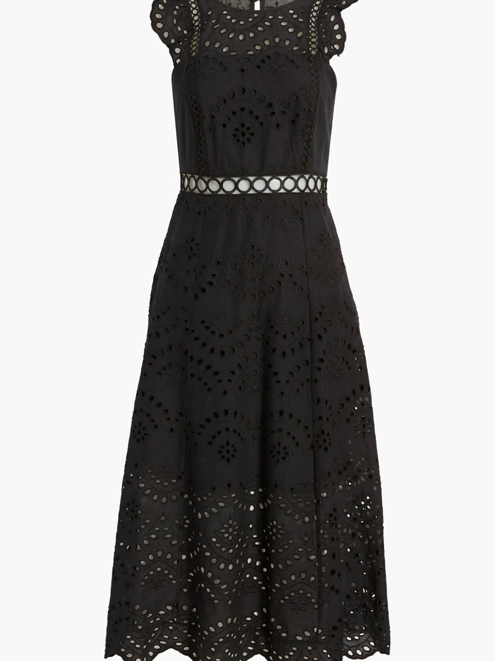Sam Edelman Black Eyelet Maxi Dress with Scalloped Trim
